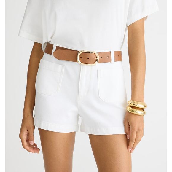 J.Crew Patch Pocket Denim Shorts WMNS 14 White Stretch High Rise Zip Fly Button - Picture 1 of 9